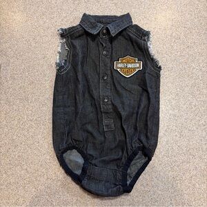 Harley Davidson Sleeveless Button Down Infant Romper 3-6 Month